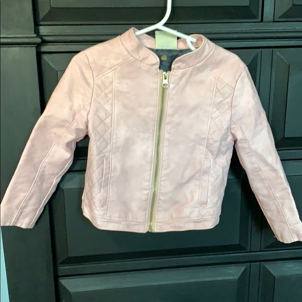 Little girls pink leather look vintage jacket